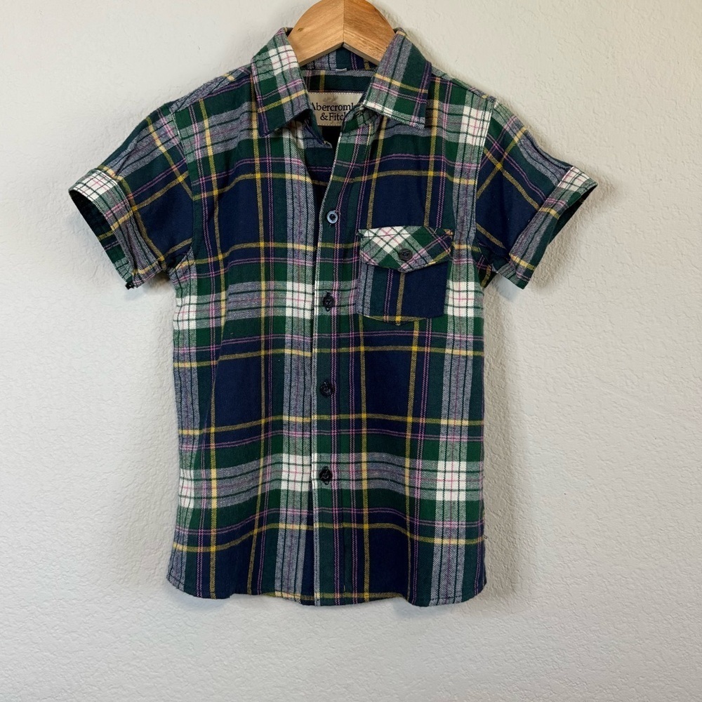 Abercrombie & Fitch Blue Green Plaid Short Sleeve Button Front Shirt Size 5